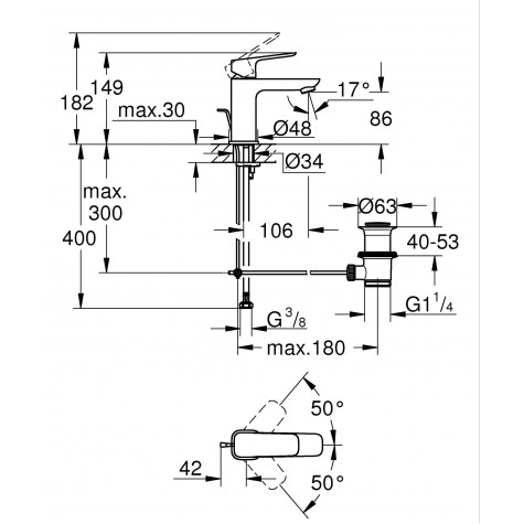Одноважільний змішувач для раковини Grohe Cubeo S-розміру (1016940000)