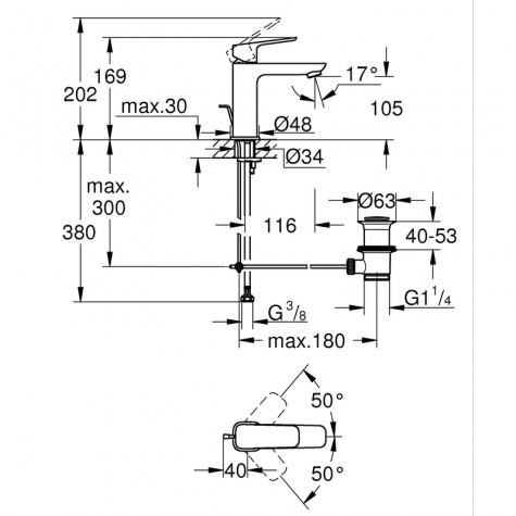 Одноважільний змішувач для раковини Grohe Cubeo M-розміру (1017490000)