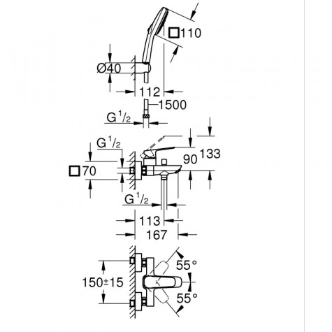 Одноважільний змішувач для ванни Grohe Cubeo (1018142430)
