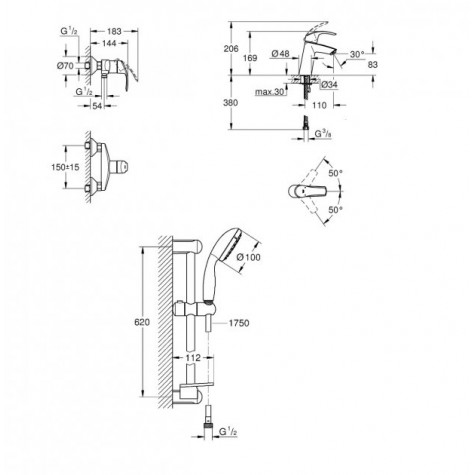 Набір змішувачів Grohe Eurosmart M-Size для душу (123244M)