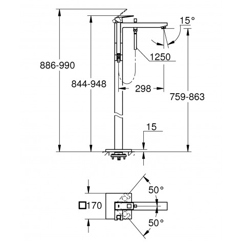 Підлоговий змішувач для ванни Grohe Eurocube (23672001)
