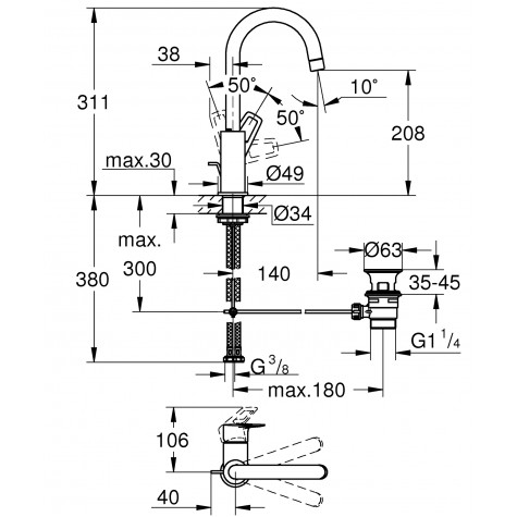 Змішувач для раковини L-розміру Grohe BauLoop New (23763001)