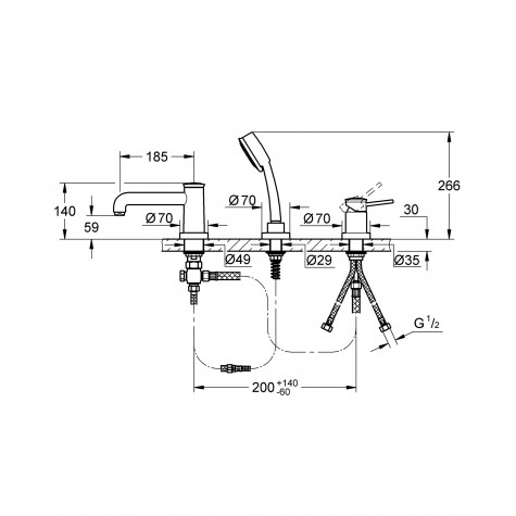 Смеситель на борт ванны на 3 отверстия Grohe BauClassic (2511800A)