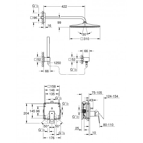 Душова система прихованого монтажу зі змішувачем Grohe Eurocube (25238000)