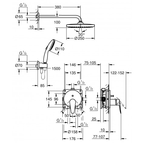 Скрытая душевая система Grohe BauEdge с Tempesta 250 (25290000)
