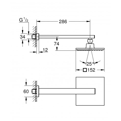 Верхній душ з настінним кронштейном Grohe Euphoria Cube (26073000)