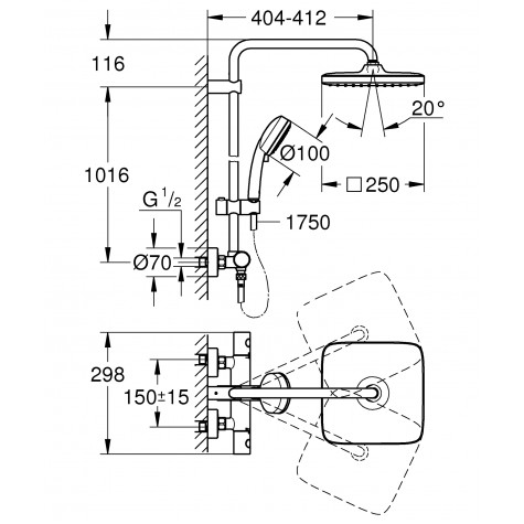 Душевая система с термостатом для душа Grohe New Tempesta Cosmop. System (26689000)