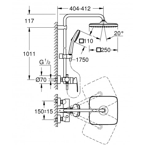 Душова система Grohe Tempesta System 250 Cube з одноважільний змішувач настін. монтажу (26692001)