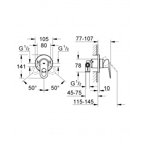 Змішувач прихованого монтажу для 1 споживача Grohe BauLoop (29042000)