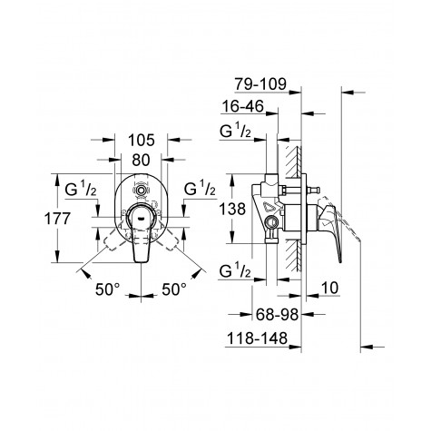 Смеситель скрытого монтажа на 2 потребителя Grohe BauFlow (29045000)