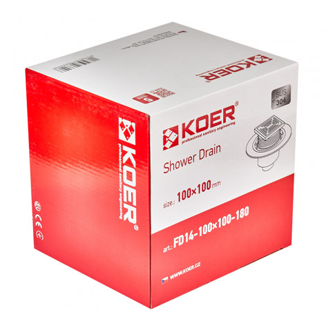 Душовий трап з нержавіючої сталі SUS304 Koer FD14-100x100-180 (прямий відвід) (AC0662)