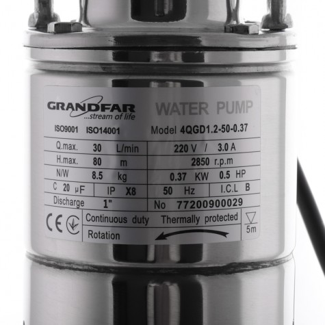 Насос свердловинний шнековий Grandfar 4QGD 1,2-50-0,37-10M (GF1306) Насос свердловинний шнековий Grandfar 4QGD 1,2-50-0,37-10M (GF1306)