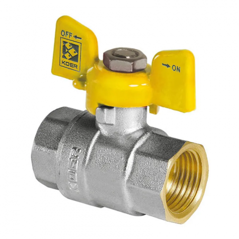 Кран шаровой KOER KR.217.G - 1/2" FF ГГМ YELLOW, ручка "бабочка" желтая (KR0032) Кран шаровой KOER KR.217.G - 1/2" FF ГГМ YELLOW, ручка "бабочка" желтая (KR0032)