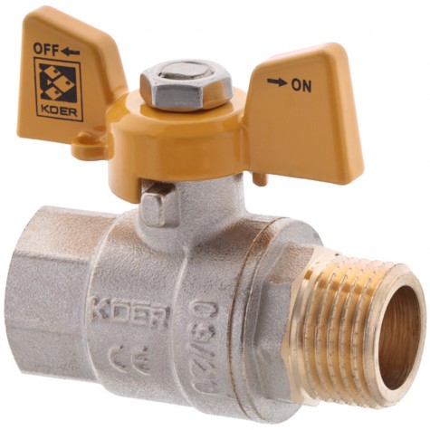 Кран кульовий KOER KR.218.G - 1/2" FM ГШМ YELLOW, ручка "метелик" жовта (KR0036) Кран кульовий KOER KR.218.G - 1/2" FM ГШМ YELLOW, ручка "метелик" жовта (KR0036)