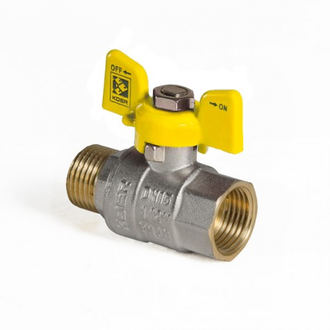 Кран кульовий KOER KR.218.G - 1/2" FM ГШМ YELLOW, ручка "метелик" жовта (KR0036) Кран кульовий KOER KR.218.G - 1/2" FM ГШМ YELLOW, ручка "метелик" жовта (KR0036)