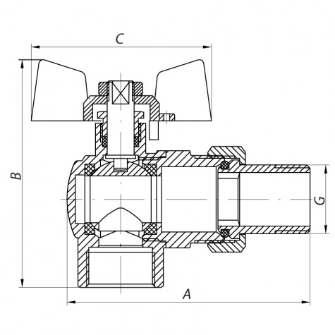 Кран с американкой 1" (Koer KR.228) угловой (KR0149) Кран с американкой 1" (Koer KR.228) угловой (KR0149)
