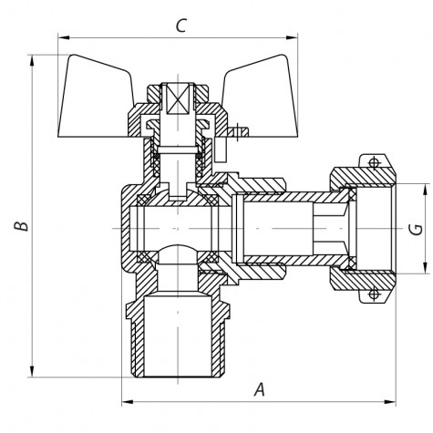 Кран с накидной гайкой 1/2" ГШМ угловой газ Koer KR.221.G (KR0168) Кран с накидной гайкой 1/2" ГШМ угловой газ Koer KR.221.G (KR0168)