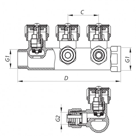 Коллектор вентильный с фитингом KOER KR.1121-2 3/4&x2 WAYS (KR2650) Коллектор вентильный с фитингом KOER KR.1121-2 3/4&x2 WAYS (KR2650)