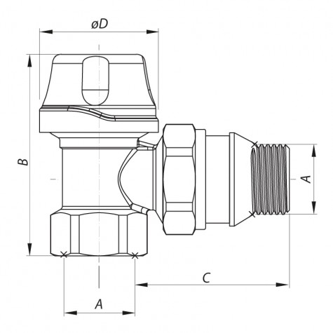Кран термостатичний кутовий 1/2" Koer KR.921-GI (KR2682) Кран термостатичний кутовий 1/2" Koer KR.921-GI (KR2682)