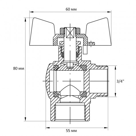 Кран кульовий Koer 3/4" ГШМ кутовий (KR.208) (KR2806)