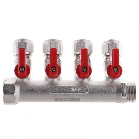 Коллектор с отсекающими кранами с фитингом Koer KR.1125-4 3/4"x4 ways (KR2837) Коллектор с отсекающими кранами с фитингом Koer KR.1125-4 3/4"x4 ways (KR2837)