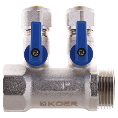 Коллектор с шаровыми кранами и фитингом Koer KR.1126-2 1"x2 ways (KR2838) Коллектор с шаровыми кранами и фитингом Koer KR.1126-2 1"x2 ways (KR2838)