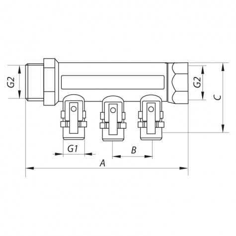 Коллектор с шаровыми кранами и фитингом Koer KR.1126-2 1"x2 ways (KR2838) Коллектор с шаровыми кранами и фитингом Koer KR.1126-2 1"x2 ways (KR2838)