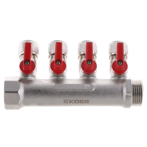 Коллектор с шаровыми кранами и фитингом Koer KR.1126-4 1"x4 ways (KR2840)