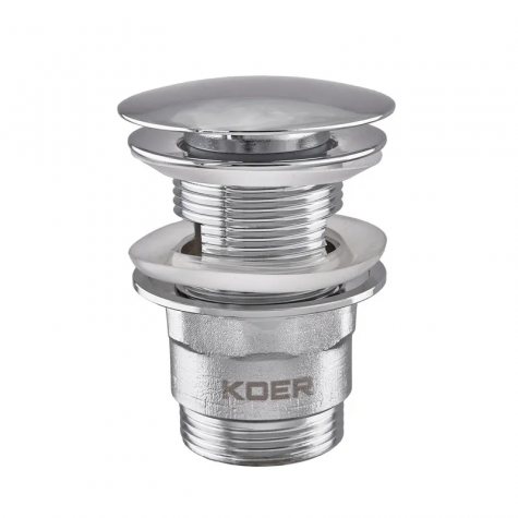 Донний клапан для раковини з переливом Koer PW-03-01 автоматичний (Click-Clack) (Колір хром) 1 1/4'