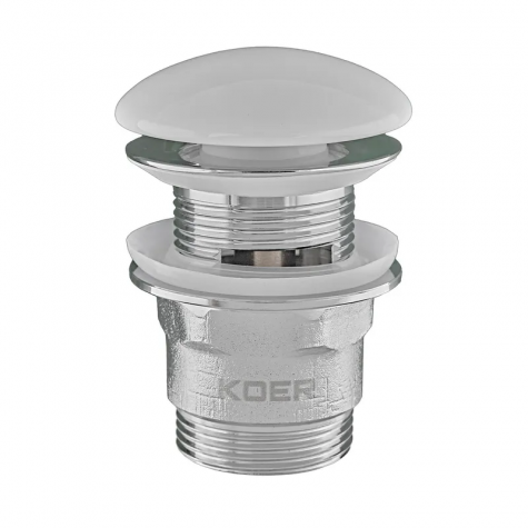 Донний клапан для раковини з переливом Koer PW-03-11 автоматичний (Click-Clack) (Біла керамічна нак