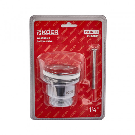 Донний клапан для раковини універсальний (з/без переливу) Koer PW-02-01 автоматичний (Click-Clack)