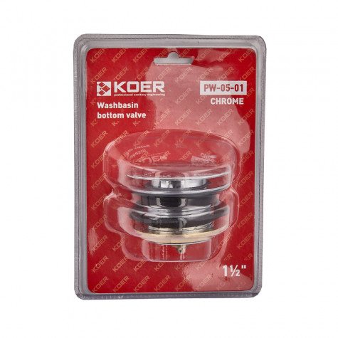 Донний клапан для ванни Koer PW-05-01 автоматичний (Click-Clack) (Колір хром) 1 1/2'' (KR3406)