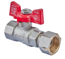 Кран кульовий Koer KR.222 - 1/2" FF ГГМ з накидною гайкою, ручка "метелик" червона (KR4769)
