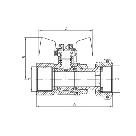 Кран шаровой Koer KR.222 – 1/2" FF ГГМ с накидной гайкой, ручка "бабочка" красная (KR4769)
