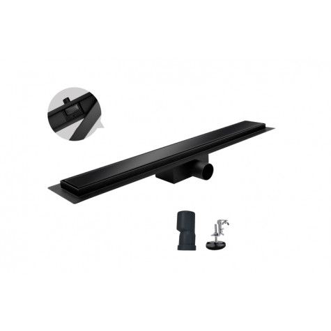 Душовий трап із нержавіючої сталі Koer FD08-70x500-GLASS Black 70x500мм зі склян. панеллю (KR5139)