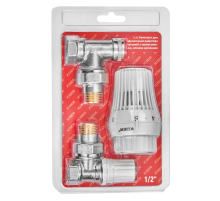 Комплект для підключення радіатора Koer SET-23 - 1/2'' кутовий з термоголовкою, клікове кріплення (