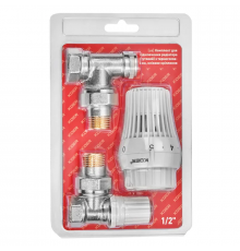 Комплект для підключення радіатора Koer SET-23 - 1/2'' кутовий з термоголовкою, клікове кріплення (