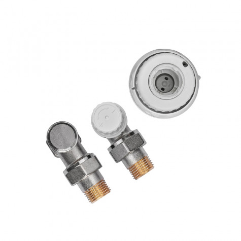 Комплект для підключення радіатора Koer SET-23 - 1/2'' кутовий з термоголовкою, клікове кріплення (