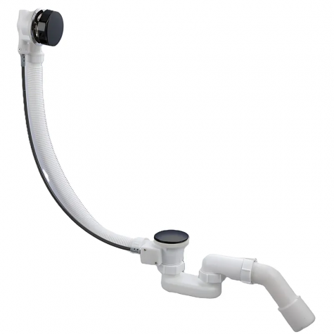 Сифон для ванни Koer BD-04-05 напівавтоматичний з переливом, без ревізії (Колір чорний) 1 1/2'' (KR