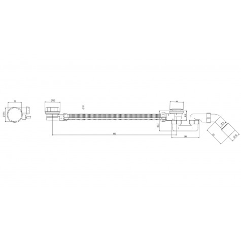 Сифон для ванни Koer BD-04-05 напівавтоматичний з переливом, без ревізії (Колір чорний) 1 1/2'' (KR