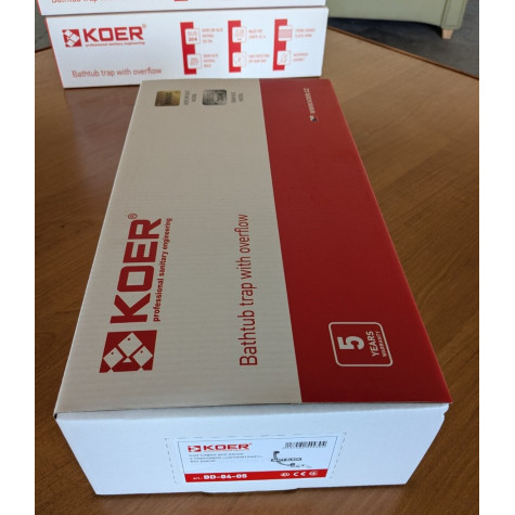 Сифон для ванни Koer BD-04-05 напівавтоматичний з переливом, без ревізії (Колір чорний) 1 1/2'' (KR