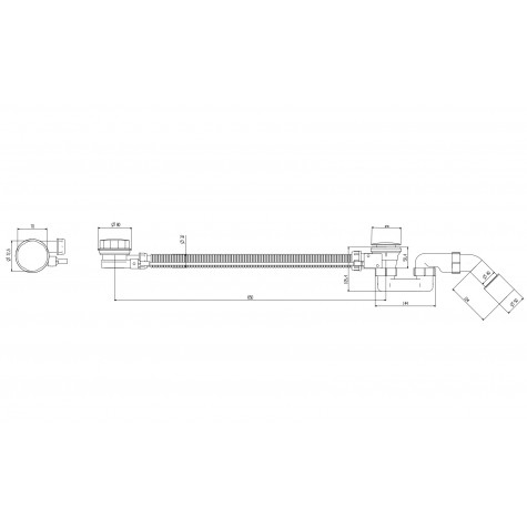 Сифон для ванни Koer BD-04-07 напівавтоматичний з переливом, без ревізії (Колір графітовий) 1 1/2''