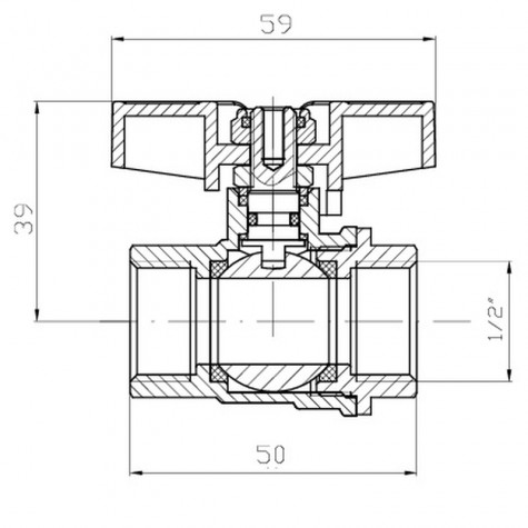 Кран кульовий ГГМ Koer Extreme KE.217-15 - 1/2" FF  ручка "метелик" червона (KR5756)
