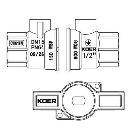 Кран кульовий ГШМ Koer Extreme KE.218-15 - 1/2" FM ручка "метелик" червона (KR5759)