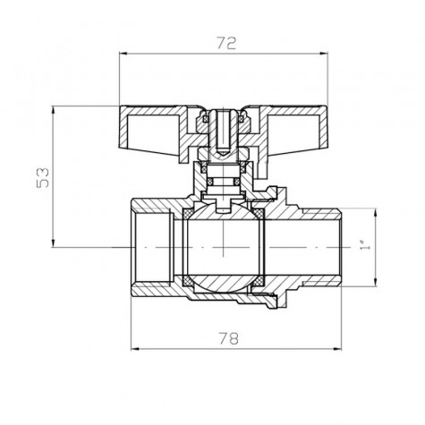 Кран кульовий ГШМ Koer Extreme KE.218-25 - 1" FM ручка "метелик" червона (KR5761)