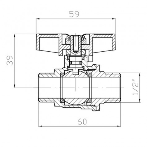 Кран кульовий ШШМ Koer Extreme KE.219-15 - 1/2" MM ручка "метелик" червона (KR5762)