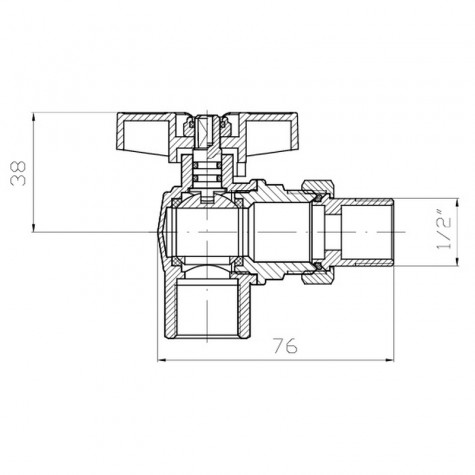 Кран з американкою кутовий Koer Extreme KE.228-15 - 1/2" ручка "метелик" червона (KR5763)
