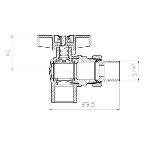 Кран з американкою кутовий Koer Extreme KE.228-20 - 3/4" ручка "метелик" червона (KR5764)