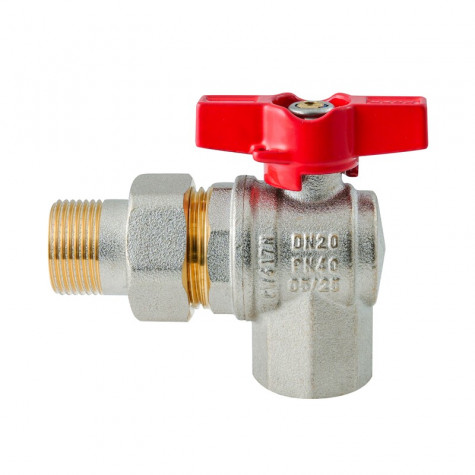 Кран з американкою кутовий Koer Extreme KE.228-20 - 3/4" ручка "метелик" червона (KR5764)