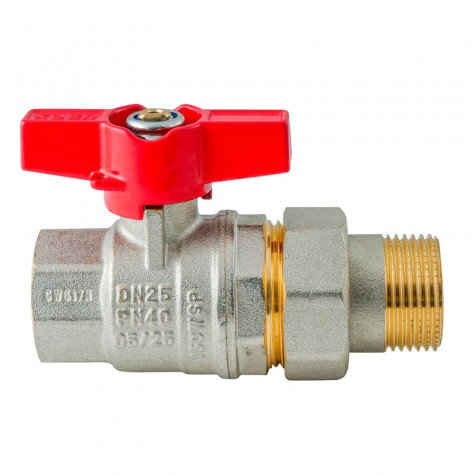 Кран з американкою Koer Extreme KE.227-25 - 1" ручка "метелик" червона (KR5767)